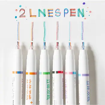 Radošā Grafiti Pildspalvu Mākslas Zīmēšanas Divu krāsu Līnijas Gēla Pildspalvas Komplekts Piegādes Kawaii Kancelejas preces Studentu Lasīšanas Marķieri DIY