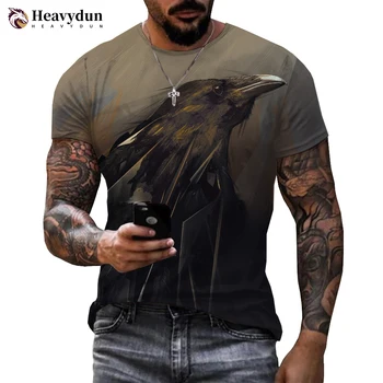 Raven Putnu 3D T Krekls Jaunu Vārna Galvaskausa Smieklīgi T-kreklu Radošā Dzīvnieku Dizains Vīrieši Sievietes Harajuku Ikdienas Īsās Piedurknes Cool t-veida Topi