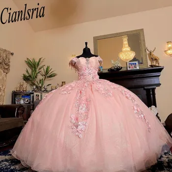 Rozā Quinceanera Kleitas Mežģīnes Appliques vestidos de 15 años Vintage Sweet 16 Dzimšanas dienu Tērpi Pasūtījuma Misquince XV