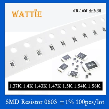 SMD Rezistors 0603 1% 1.37 K 1.4 K 1.43 K 1.47 K 1.5 K 1.54 K 1.58 K 100GAB/daudz chip rezistori 1/10W 1.6 mm*0.8 mm