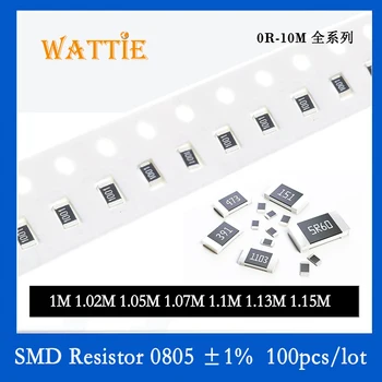SMD Rezistors 0805 1% 1M 1.02 M 1.05 M 1.07 M 1.1 M 1.13 M 1.15 M 100GAB/daudz chip rezistori 1/8W 2.0 mm*1.2 mm