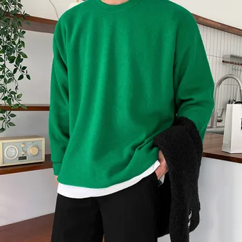 SYUHGFA Vīriešu Apģērbu 2024 Rudens Ziemas Jauno Apaļā Apkakle Sabiezējumu sporta Krekls Modes Zaudēt tīrtoņa Krāsu Krekli