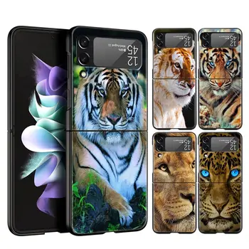 Samsung Galaxy Z Flip 3 4 5G Grūti Black Locīšanas DATORU, Telefonu Gadījumā Tīģeris, Lauva, Leopards Luksusa Samsung Z Flip3 Korpusa Aizmugurējo Vāciņu