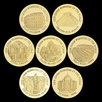 Septiņi Pasaules Brīnumi Suvenīru Zelta Pārklājumu Kolekcionējamus Monētas Dāvanu Lielas Ēkas Piemiņas Monētu