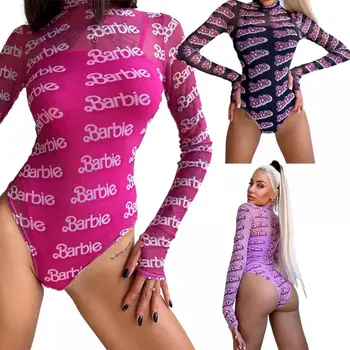 Sexy Barbie Meitenēm Ar Garām Piedurknēm Jumpsuit Modes Kawaii Dāmas Slim Skatīt Caur Novājēšanu Biksītes Sieviešu Peldkostīms Bodysuit Auduma Dāvanu