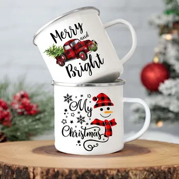Sniegavīrs Kravas Automašīnu Iespiesti Radošo Kafijas Tasi Ziemassvētku Puse, Dzert Vīnu, Karsta Kakao Šokolādes Tases Rīkoties Ar Emaljas Krūzes Ziemassvētku Dāvanas
