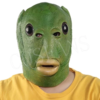 Spēle Pieaugušo Smieklīgi Neglīts Zaļo Zivju Maska, Lateksa Cosplay Party Halloween Svešzemju Cepures Pusei Šausmu Piederumi