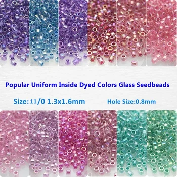 Stikla Pērlītes 11/0 1.3x1.6mm Iekšā Krāsoti Krāsas Distances Seedbeads franču Izšuvumi Diy Jewely Pieņemšanas Piederumi