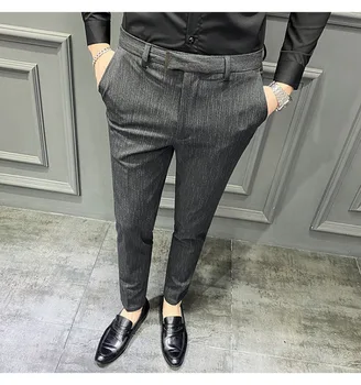 Svītrains Formālu Uzvalku Bikses Vīriešu Pavasara New Augstas kvalitātes Biznesa Gadījuma Stiept Slim Taisnas Bikses Zīmolu Vīriešu Apģērbi