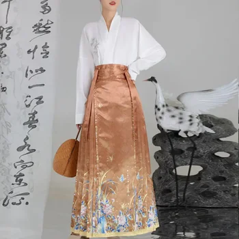 Sākotnējā Hanfu Pavasara Zieds, Rudens Krāsas Ķīniešu Stila Apģērbu Gaisa kuģa Piedurknēm Zirgu Sejas Kleita Sieviešu Kleita Ikdienas Komplekts