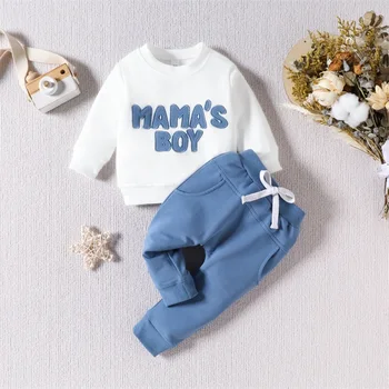 Toddler Zēnu Bikses Set Baby Vēstuli Izdrukāt, Apaļu Kakla sporta Krekls un Aukliņu Bikses Apģērbs Jaundzimušajiem Bikses Uzvalki