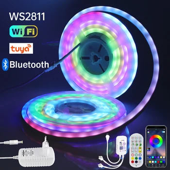 Tuya WiFi LED Neona Gaisma 12V WS2811 RGB LED Strip Gaismas Smart Bluetooth Adresējama Pikseļu Gaismas Ūdensizturīgs Silikona Lenti Plug