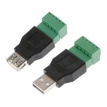 USB 2.0 Type A Male/Female, lai 5P Skrūvi w/ Shield Termināļa Spraudņa Adapteris Savienotājs 4XFD