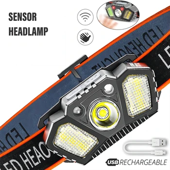 USB Lādējamu Sensors LED Lukturis Super Spilgti Lukturu Galvas Uzstādīts Zvejas Gaismas Vairākus Apgaismojuma Režīmi