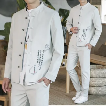 Uzlabot Mūsdienu Ķīnas Tang Uzvalks Vasaras Balta, Tumši Melns Kaligrāfijas Drukāšana Vienkārši, Tradicionāla Stila Apģērbu 2GAB Pilna Komplekti