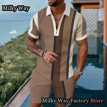 Vasaras Vīriešu Modes Polo Kreklu Komplekts 2 Gabali Gadījuma Tracksuit Vīriešu Trun Apkakle Apģērbs Jaunu Hawaii Pludmales Apģērbu Streetwear