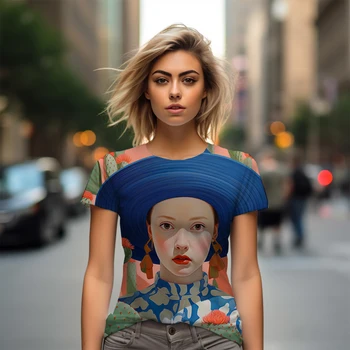 Vasarā jauno dāmu T -krekls skaistumu 3D iespiesti dāmu T -krekls retro stila gadījuma dāmu T -krekls modes tendence sieviešu T -krekls
