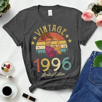 Vintage 1996 Limited Edition Sieviešu T Krekls 28 28 Gadiem Dzimšanas dienā Māte, Mamma, Sieva Dāvanu Kokvilnas Melns T-krekls Dāmas Drēbes
