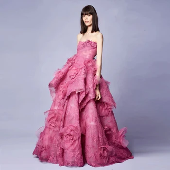 Violeta Rozā Liela Ziedu Mežģīnes, Balles Kleitas, 2024 Couture Strapless Puses Mežģīņu Ziedu Elegants Puse Kleita vestidos para mujer