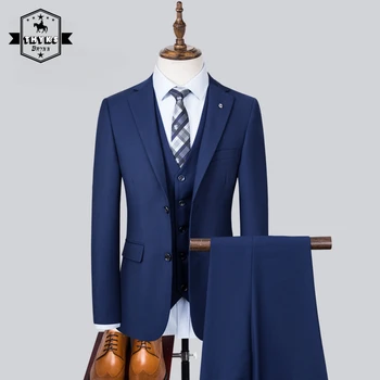 Vīriešu Lielajam Classic Biznesa Uzvalks, Žakete 3Pcs Cietā Britu Retro Stilā (žakete+veste+elsas) Vīriešu Augstas Kvalitātes Modes Suit Set