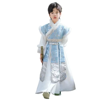 Ziemas Hanfu Skatuves Apģērbs Zēniem Ķīniešu Drēbes, Bērnu Tang Tērps Bērniem Seno Tradicionālo Kostīmu Bērni Jauno Gadu Drēbes, Plīša