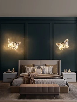 Ziemeļvalstu Jauno guļamistabas gultas tauriņš sienas lampas Luksusa mājas apdare salonā luminaria Vienkārši dzīvojamā istabā, gaitenī sienas gaismas