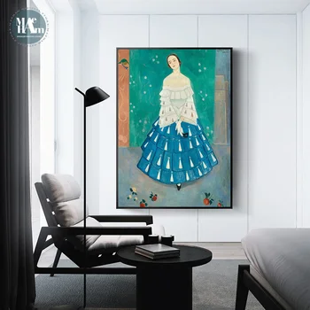 Ziemeļvalstu Retro eļļas glezna Meitenes mākslas wall art Audekls Gleznošanai plakātu Izdrukas Attēls Attēlā Dzīvojamā Istaba Morden Mājas Dekoru