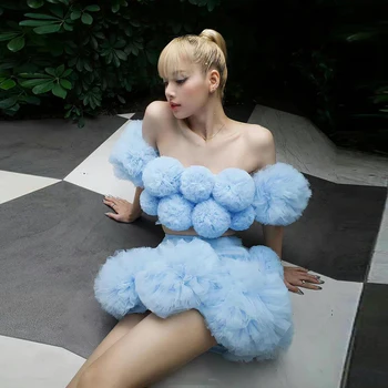 Zila 2 Gabali Īsā Vakara Kleitu Elegants Dizains 3D Bumba Ziedi Mini Garums Oficiālu Cute Meitenes Dzimšanas dienas ballīti Kleita Vestido
