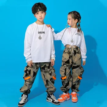 Zēns Ielu Deju Krekls Maskēties Jogger Meitene Hip Hop Kultūru Top Kravas Bikses Bērniem Kostīmu Apģērbu Komplekts Bērnu Streetwear Apģērbs
