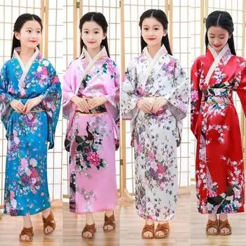 Zēns Meitenei anime seno kimono bērniem ziedu kimono tradicionālo Japānas Samuraju kostīmu darbības apģērbs kimono