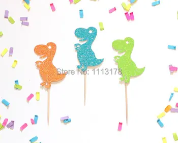 gudrs mirdzēt Dinozauru Cupcake Toppers Cērtes Dzimšanas dienā kāzu kūka topper pārtikas zobu bakstāmos
