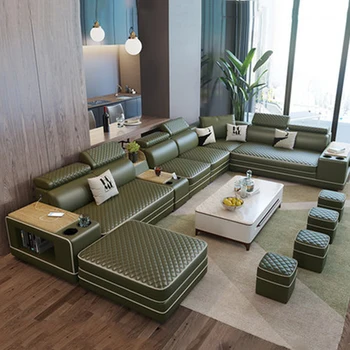 ādas viesistaba dīvāni auduma dīvānu komplekts 7 sēdvietas u L formas šķērsgriezuma dīvāni sectionals & loveseats