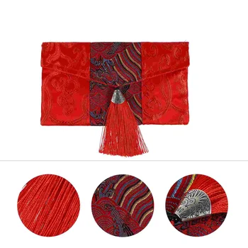 Ķīniešu Stilā Sarkanā Aploksnē Pavasara Festivāls Kāzu Red Naudas Maisiņš Auduma Sarkanā Pakešu