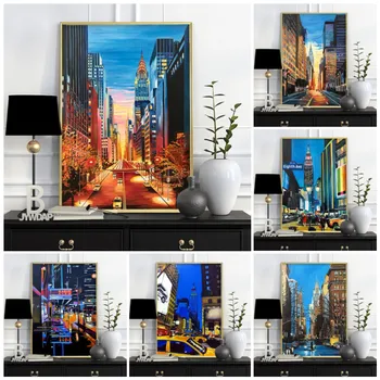 Ņujorkas Empire State Building Sienas Mākslas Audekls Gleznošanai Akvareļa Ziemeļvalstu Plakāti Un Izdrukas Sienas, Attēlus Dzīvojamā Istaba
