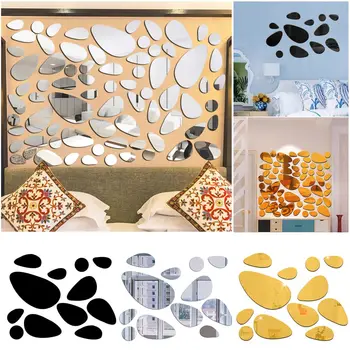 12PCS Modes Dzīvojamās Istabas Rotājumu pašlīmējošas Mājas Rotājumi 3D Oļu Uzlīmes Spoguļa Virsmas, Sienas Uzlīmes, Vinila Sienas Māksla