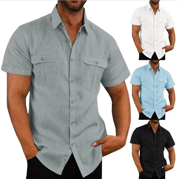 2023 Jaunu Kokvilnas Veļa, Vīriešu Īsām Piedurknēm Krekli Vasaras tīrtoņa Krāsu Kārtas-apkakle Gadījuma T-krekls Krekls Vīriešu Elpojošs Krekli