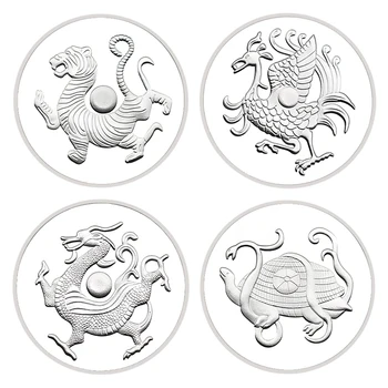 4gab Ķīna Četru Lielu Dievišķo Zvēri Sudraba Pārklājumu Medaļas, Savākt Sudraba Monētu Kolekciju Rotājumi