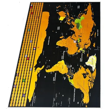 Deluxe Scratch off Ceļojumu Karti, ar Karogiem, Lielākajām Pilsētām & Galvaspilsētām, Detalizētas Kartogrāfijas Scratch Karti, Plakātu, Krāsains Sienas Karte