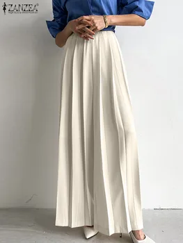 Elegants Sieviešu Plaša Kāju Bikses Modes Biroja Dāma Garas Bikses 2023 ZANZEA Rudens Augsta Vidukļa Gadījuma Zaudēt Kroku Darba Pantalon