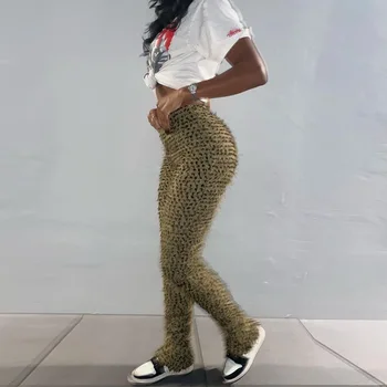 Sieviešu Bikses Undefined High Street Apvalku Krokas Leopard Herfst Slim Attirewear Stretchy Augsta Vidukļa Ķermeņa Veidošanā Streetwear
