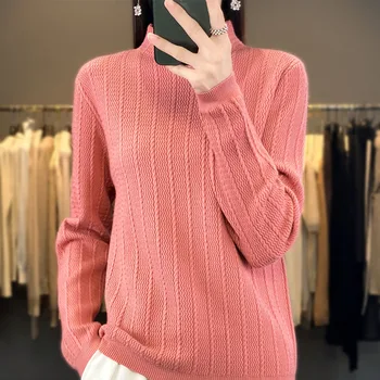 Sieviešu boutique augstas klases trikotāžas džemperis kašmira džemperis pusē, augstās apkakles džemperis long piedurknēm jaunu kašmira džemperis