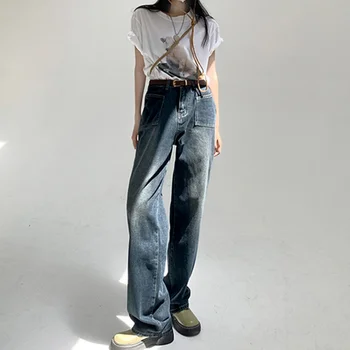 Taisnu Kāju Džinsi Vintage Y2k korejas Džinsi Sieviete ar Augstu Vidukli, Sieviešu Bikses Sieviešu Sieviešu Džinsi Baggy Streetwear Apģērbs Apģērbs