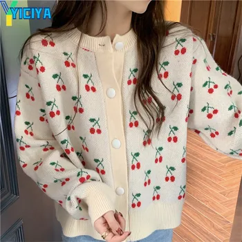 YICIYA Jaka džemperis Ķiršu Augstas kvalitātes Vaļēju korejas modes Sieviešu Trikotāžas Sabiezēt Plus Lieluma korejiešu Mētelis y2k tērpiem
